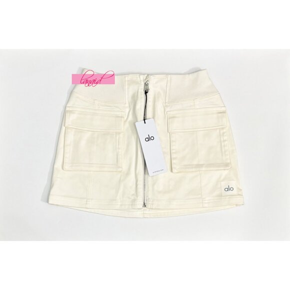 Alo Night Out Cargo Skirt Ivory Cream Zip High-Waist Waisted Utility Zipper Edgy - Picture 7 of 12